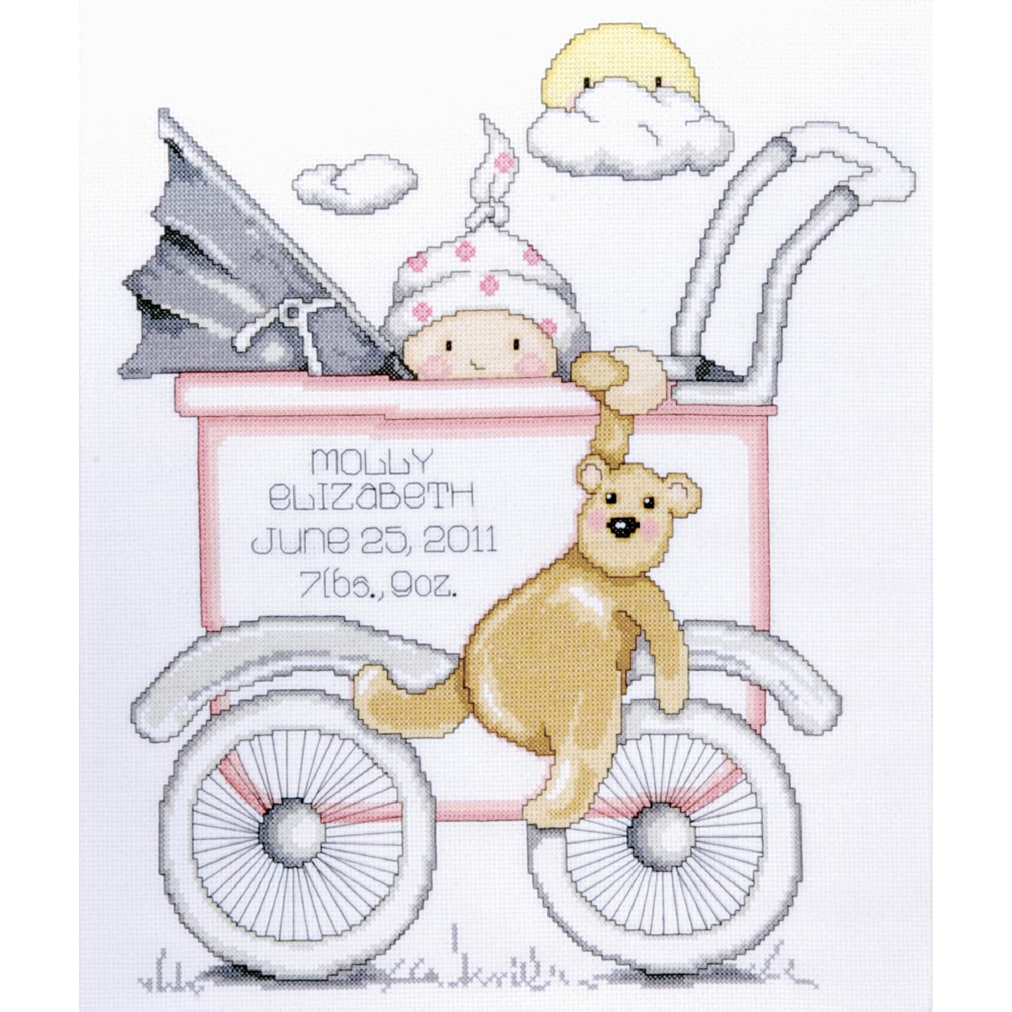 Tobin Baby Buggy Girl Birth Record Counted Cross Stitch Kit